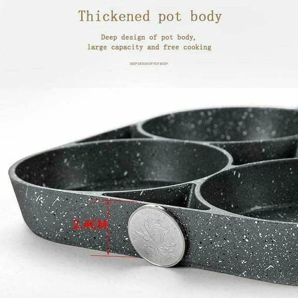 Arenzza four-hole non-stick egg pan with four compartments for breakfast omelettes, kitchen frying pan for home cooking.