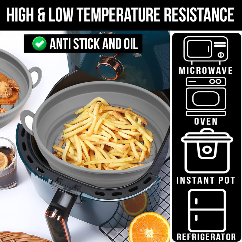 Arenzza Air Fryer Silicone Grill Pan for kitchen use, with non-stick surface and ribbed design for even grilling in appliances.