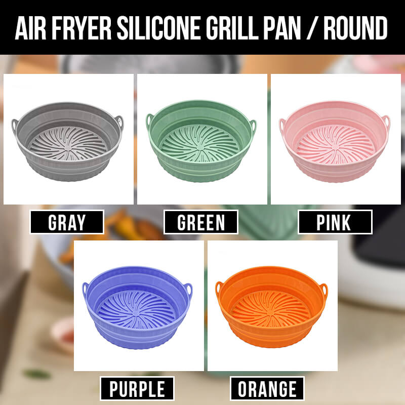 Arenzza Air Fryer Silicone Grill Pan for kitchen use, flexible non-stick surface with ridges for grilling inside an air fryer.