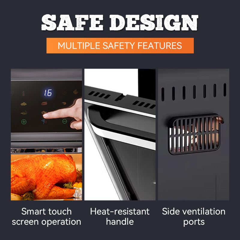 Arenzza multi-function visual air fryer with touchscreen, kitchen appliance for healthy frying and cooking, displayed with digital controls.