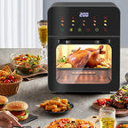 Arenzza multi-function visual air fryer with touchscreen, black kitchen appliance with digital display and control buttons.