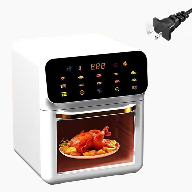 Arenzza multi-function visual air fryer with touchscreen, kitchen appliance for healthy frying and cooking, shown with digital display.