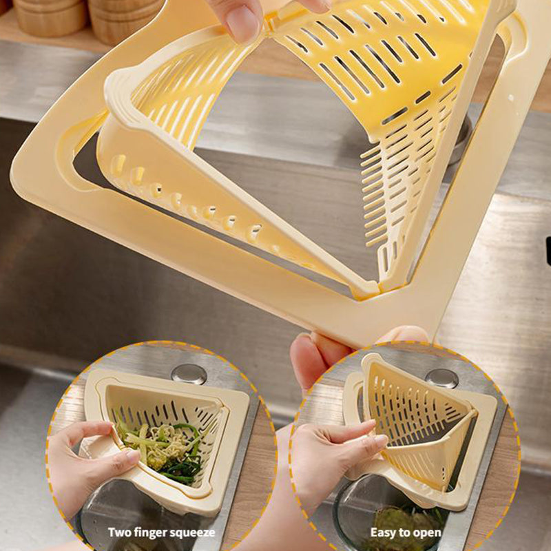 Arenzza magnetic suction space-saving corner sink strainer in a kitchen, featuring a black, compact, and easy-to-use design.