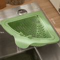Arenzza magnetic suction space-saving corner sink strainer in a kitchen, featuring a black, compact design for efficient drainage.