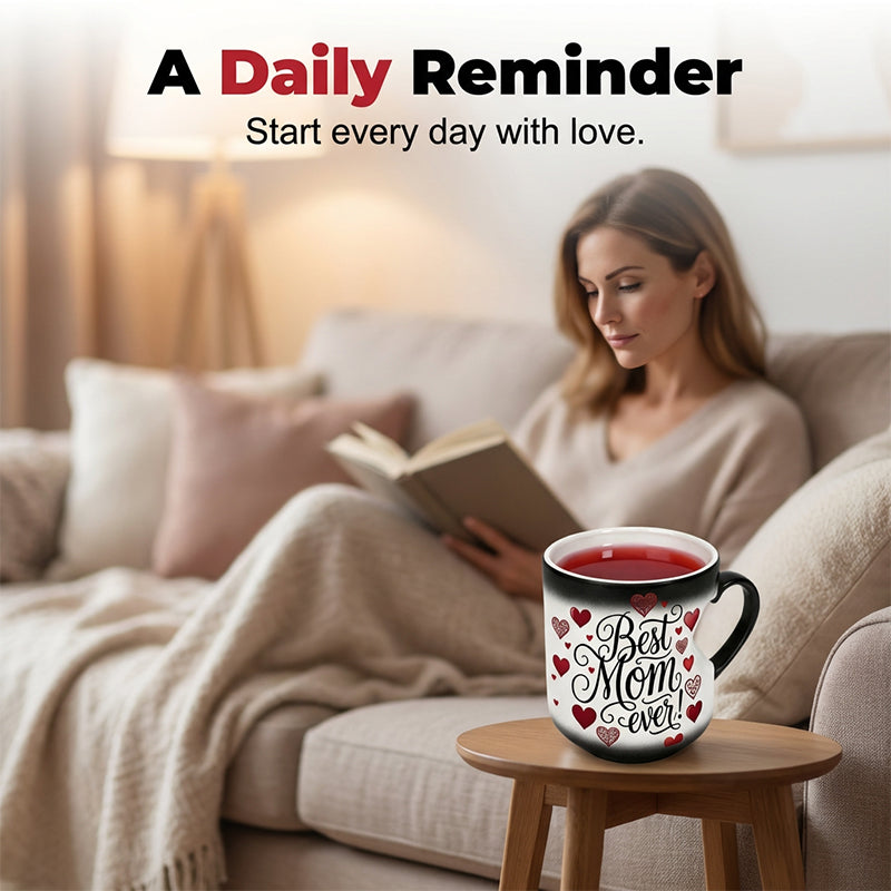 Arenzza heat-activated "Best Mom Ever" color-changing mug with pink interior, designed for Mother's Day gifts.