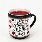 Arenzza heat-activated "Best Mom Ever" color-changing mug with heart design, perfect for Mother's Day gift.