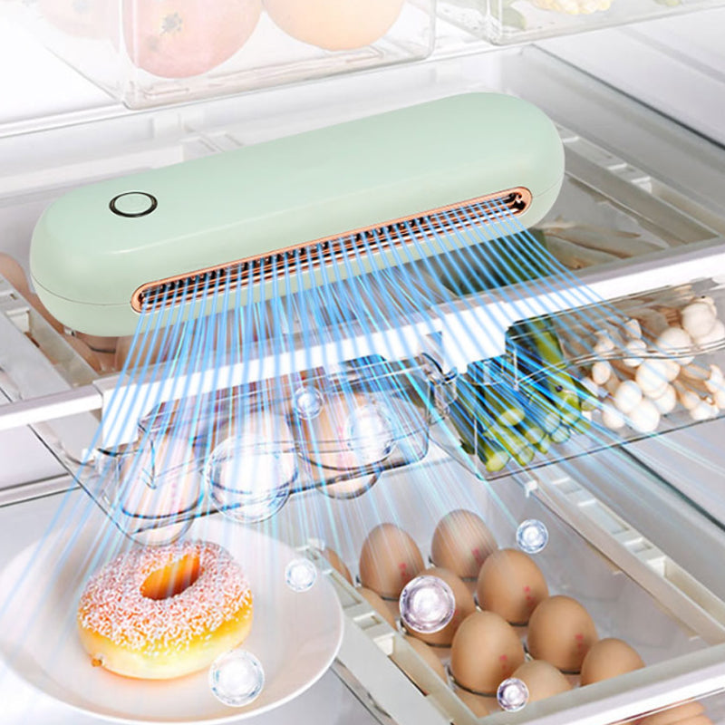 Arenzza USB rechargeable kitchen refrigerator deodorizer and sterilizer device with compact design and control buttons.