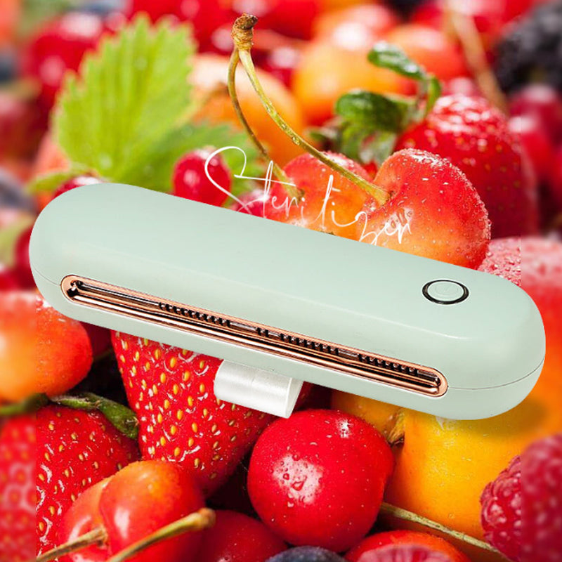 Arenzza USB rechargeable refrigerator deodorizer and sterilizer in a sleek kitchen setting, showing compact design and USB port.
