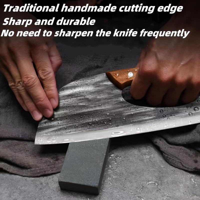 Arenzza ergonomic kitchen knife with front handle, ideal for slicing vegetables and meat in home cooking.