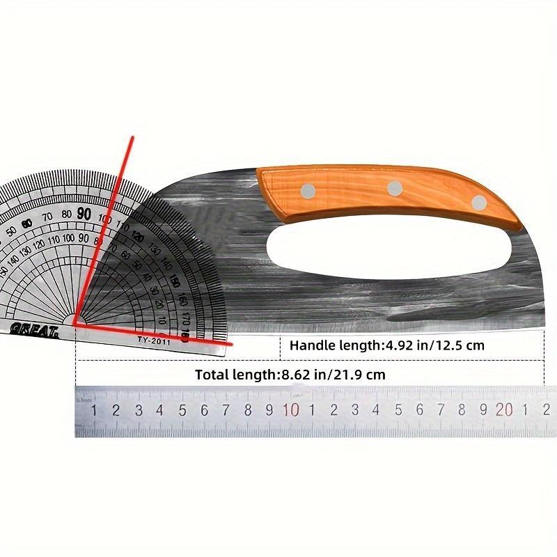 Arenzza ergonomic kitchen knife with front-handle design, cutting vegetables and meat on a wooden cutting board.