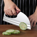 Arenzza ergonomic kitchen knife with front handle, ideal for cutting vegetables and meat in a home kitchen setting.