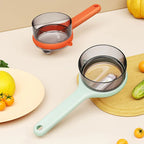 Arenzza multifunctional kitchen peeler with debris storage bucket, showing a stainless steel blade and peeler in use.