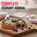 Arenzza kitchen notebook with 104 recipe pages, featuring a spiral binding and a colorful cover for organizing cooking recipes.