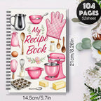 Arenzza kitchen recipe notebook with 104 sheets, featuring a spiral-bound design and colorful cover pages for easy recipe writing.