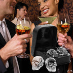 Aarenza silicone skull ice cube tray with large, slow-melting skull molds for whiskey and cocktails in a kitchen setting.