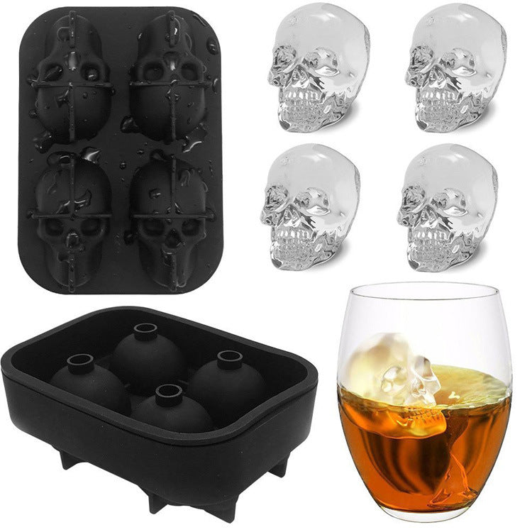 Arenzza silicone skull ice cube tray with large skull molds for making slow-melt ice cubes for whiskey and cocktails.