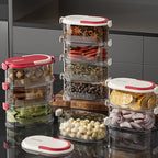 Arenzza multi-layer sealed spice organizer with clear compartments for kitchen spices, keeping ingredients fresh and organized.