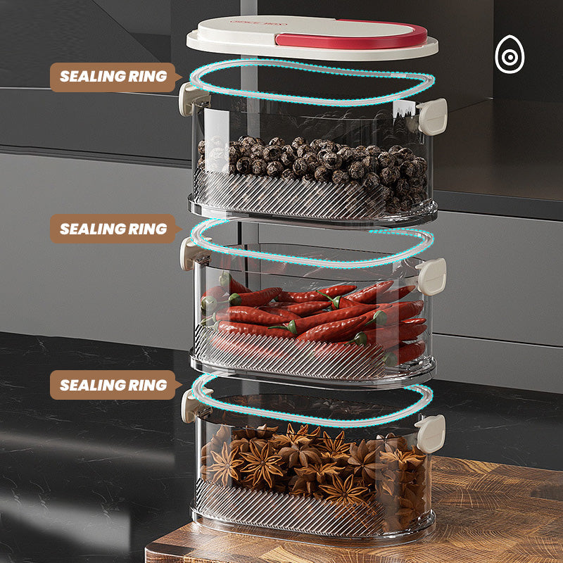 Arenzza multi-layer sealed spice organizer for kitchen storage with multiple compartments and clear lid for easy spice access