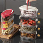 Arenzza multi-layer sealed spice organizer in a kitchen setting with clearly labeled spice jars and a compact storage design.