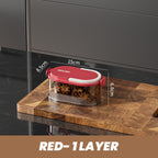 Arenzza multi-layer sealed spice organizer in a kitchen setting, featuring clear compartments and labeled spice jars for easy access.