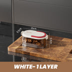 Arenzza multi-layer sealed spice organizer in a kitchen, featuring transparent compartments for storing various spices.