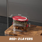 Aarenza multi-layer sealed spice organizer in a kitchen setting, featuring labeled spice jars with a secure sealing lid.