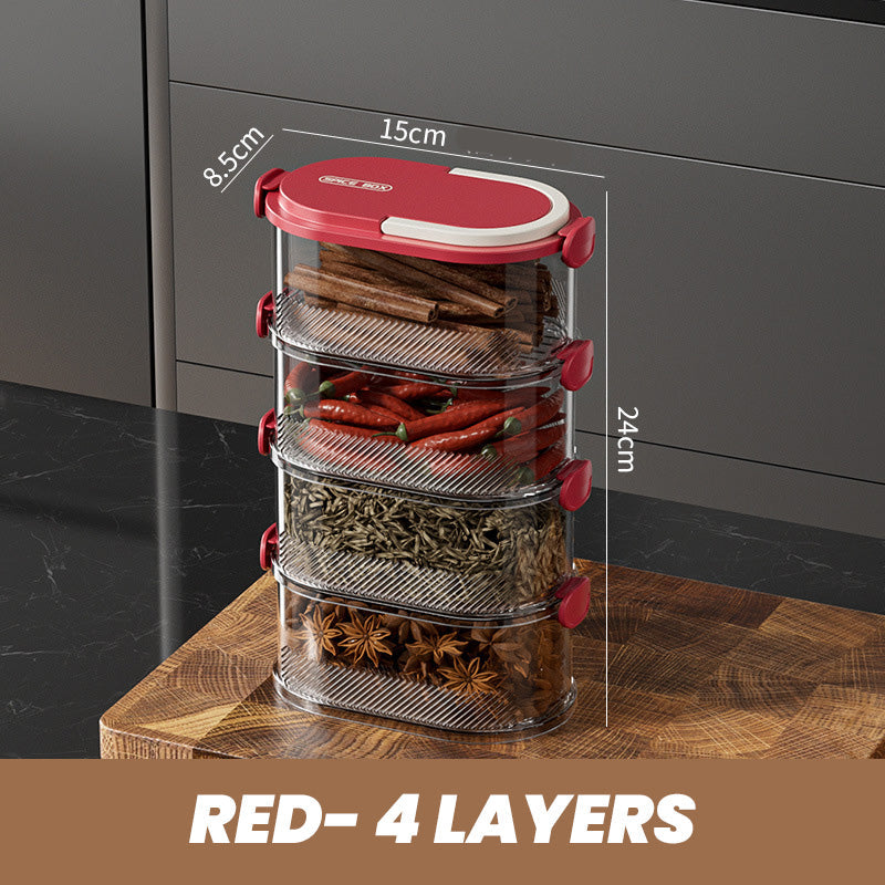 Arenzza multi-layer sealed spice organizer for kitchen storage, featuring multiple compartments for spices and herbs.