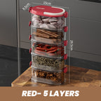 Arenzza multi-layer sealed spice organizer for kitchen storage, featuring clear compartments and secure lids for spice jars.