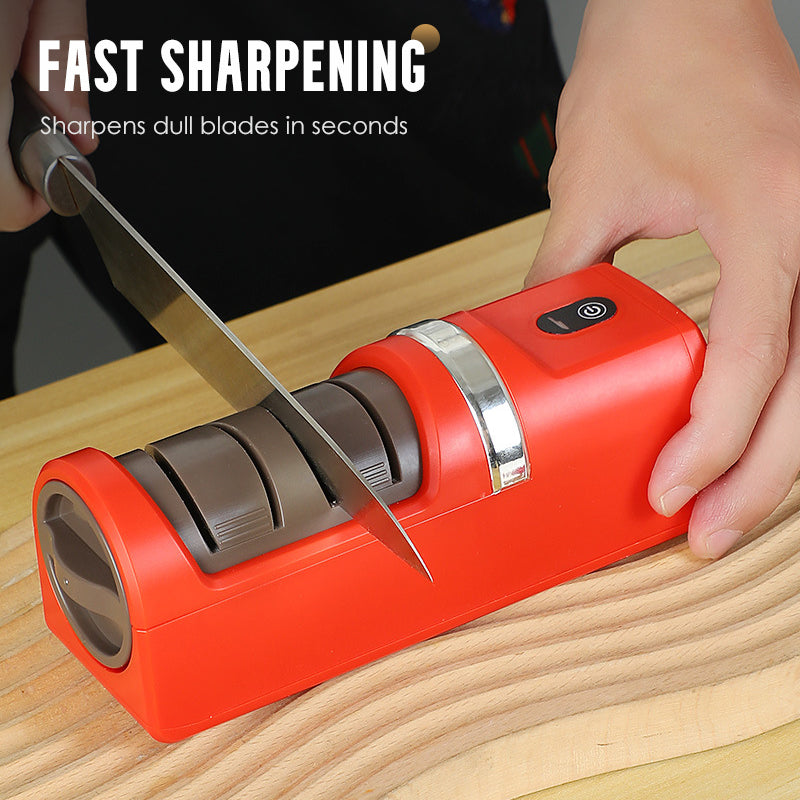 Arenzza automatic kitchen knife sharpener with compact design, featuring sharpening slots and ergonomic grip for easy use.