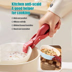 Arenzza multi-purpose anti-scald bowl holder clip for kitchen, shown holding a mixing bowl securely on a countertop.