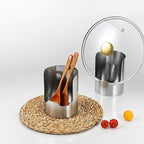 Arenzza multi-functional kitchen utensil holder with slots for spoons, spatulas, and other kitchen tools on a countertop.