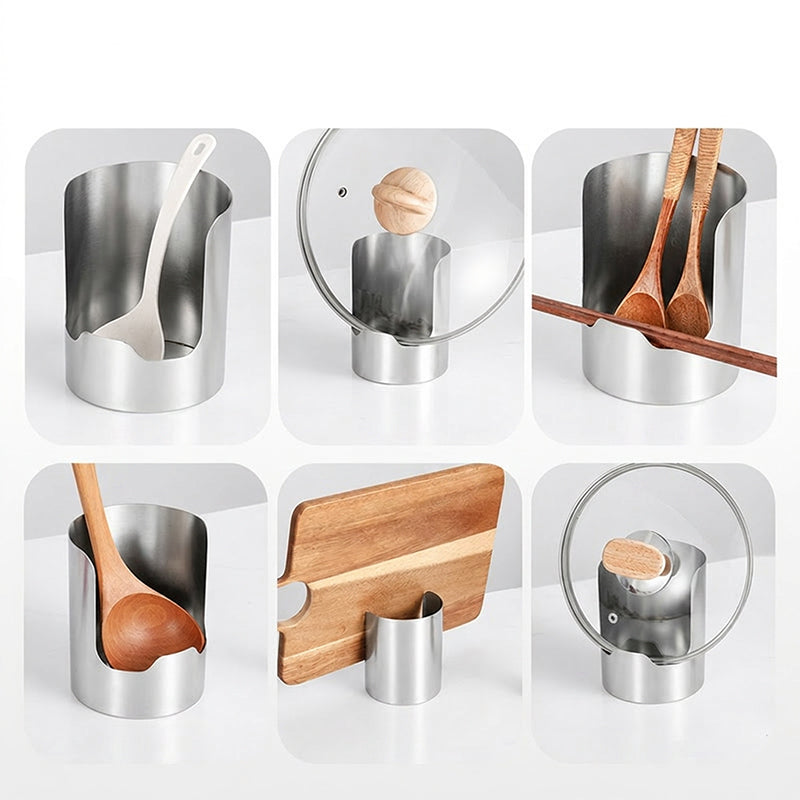 Arenzza multi-functional kitchen utensil holder with compartments for cooking tools, made of durable material, on a kitchen countertop.