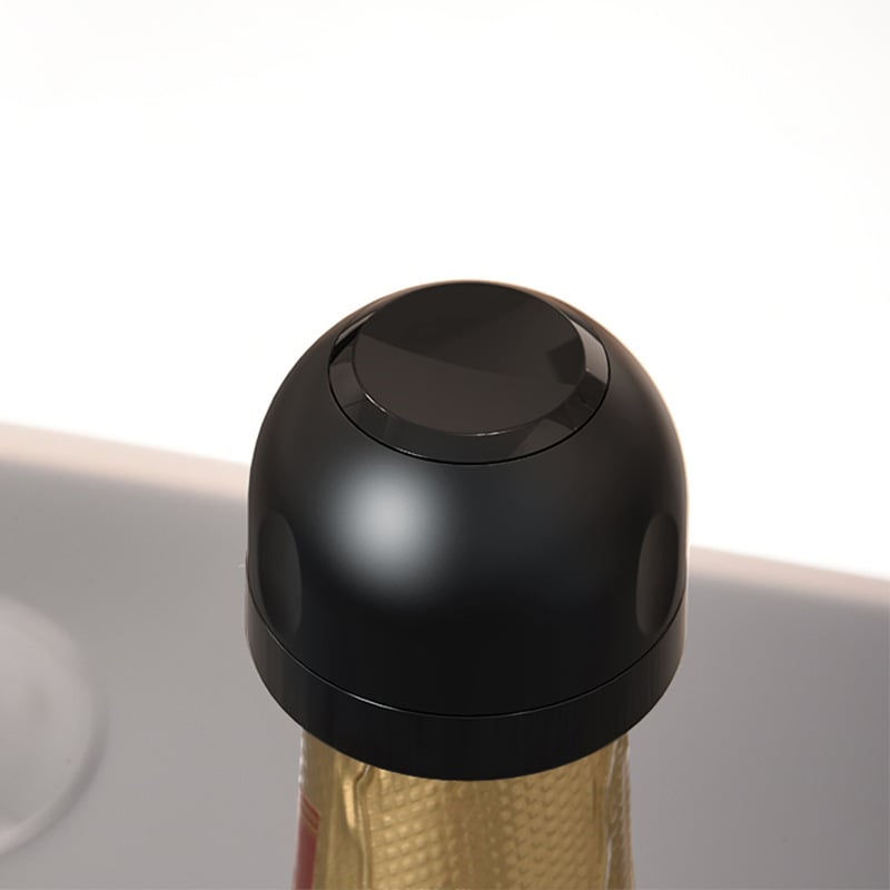 Arenzza wine, beer, and champagne stoppers with silicone seals for airtight sealing, shown in a kitchen setting.