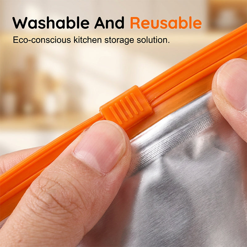 A set of 10 reusable aluminum foil sealable storage bags for kitchen use, featuring clear design and resealable closures.