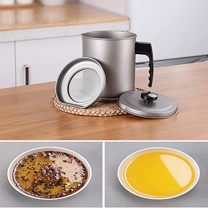 Arenzza stainless steel kitchen oil jar with a sleek, modern design for storing cooking oil in the kitchen.