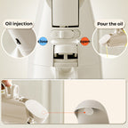 Arenzza leak-proof glass oil bottle with spray and pour spout for kitchen use, shown with oil inside and a clear glass design.