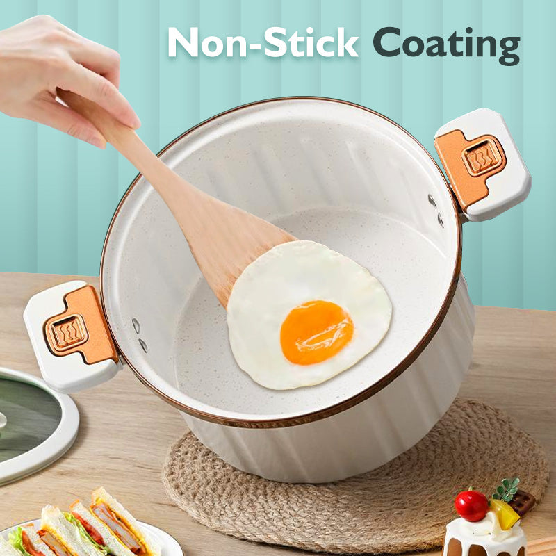 Arenzza multifunctional non-stick micro pressure cooker in a modern kitchen setting, showing the sleek compact design and lid.