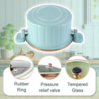 Arenzza multifunctional non-stick micro pressure cooker in stainless steel with a black lid and digital control panel.