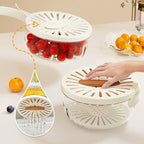 Arenzza multipurpose draining basket with lid in kitchen setting, showing the basket's mesh design and secure lid for draining and storage.