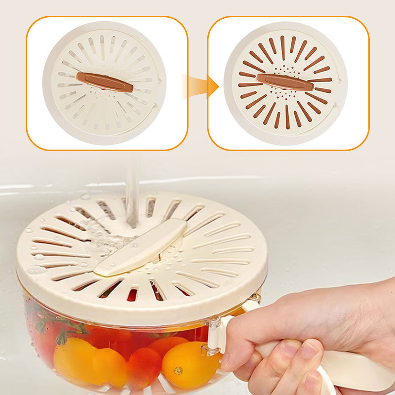 Arenzza multipurpose kitchen draining basket with lid for rinsing and draining fruits, vegetables, and pasta.