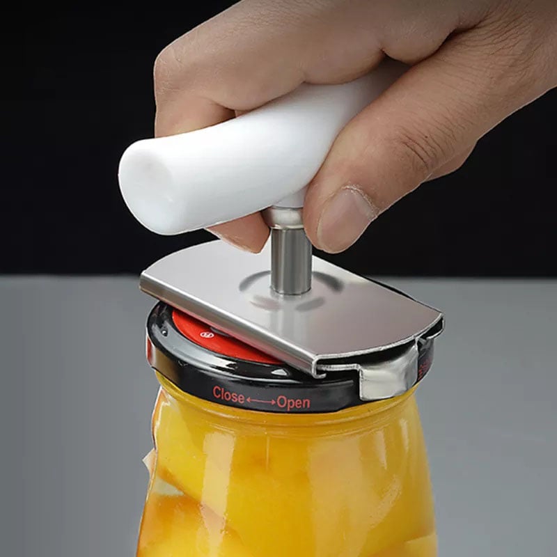 Arenzza Effortless Arthritis Jar Opener in kitchen setting, showing its ergonomic design and easy grip for opening jars.