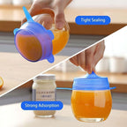 A set of six Arenzza silicone food storage lids in various sizes, flexible and colorful, on a kitchen countertop.