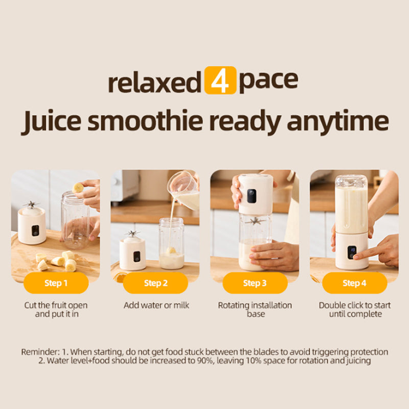 Arenzza portable wireless juicer with 12-blade system, compact kitchen device for fresh juice on the go.