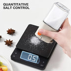 Arenzza multifunctional kitchen salt and seasoning dispenser with adjustable control and clear measurement markings.