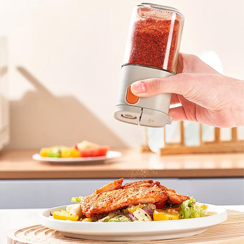Arenzza multifunctional kitchen salt and seasoning dispenser with clear measuring compartments and ergonomic design.
