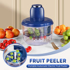 Aarenza portable automatic electric fruit peeler in a kitchen setting, showing the compact design and peel removal mechanism.