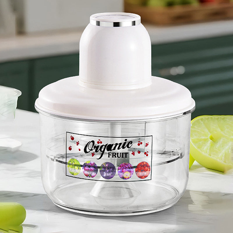 Arenzza portable automatic electric fruit peeler on a kitchen countertop, showing its compact design and peeled fruit in action.