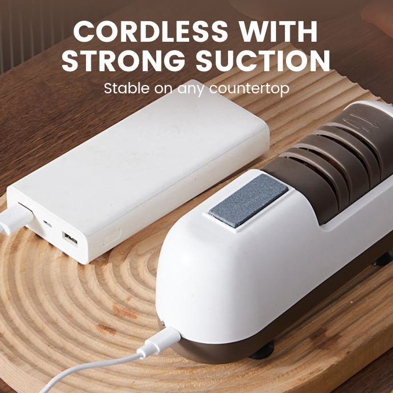 Arenzza professional electric kitchen knife sharpener with multiple sharpening slots and ergonomic design on a white background.