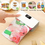 Arenzza Rechargeable 2-in-1 Mini Bag Sealer with Cutter for kitchen use, shown sealing and cutting plastic bags.