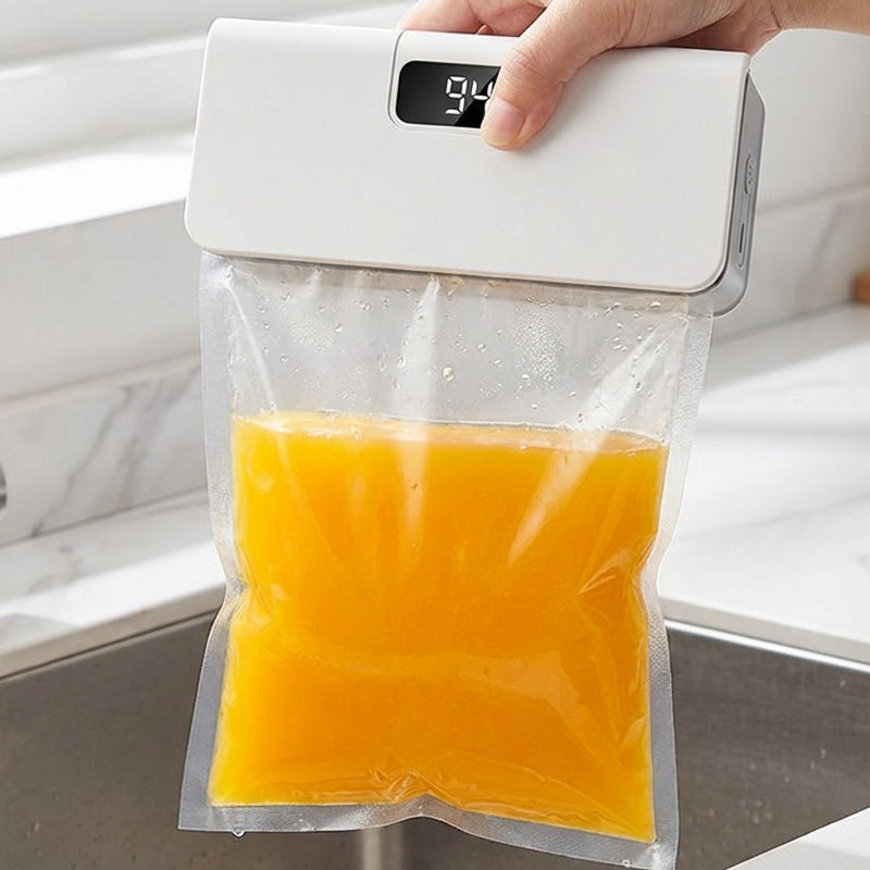 Arenzza rechargeable 2-in-1 mini bag sealer with built-in cutter, compact kitchen tool for sealing and opening plastic bags.